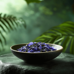 Blue lotus leaves in a bowl