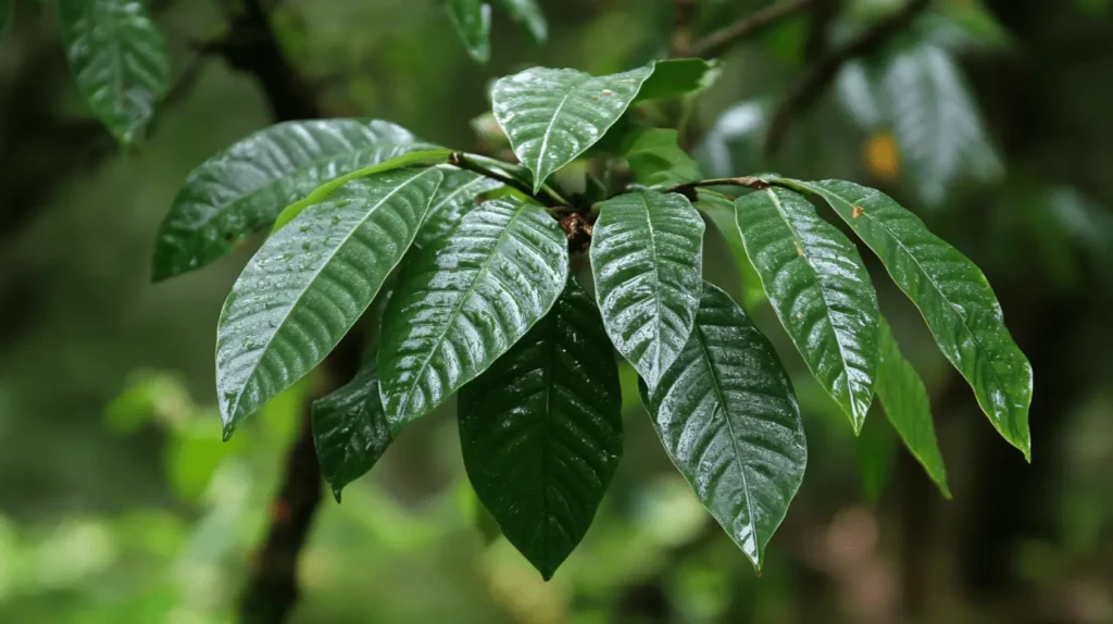 List mitraginy, který ilustruje strukturu rostliny.