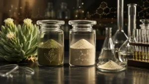 Kanna Sceletium tortuosum-extractpoeder met concept voor wetenschappelijke kwaliteitscontrole en alkaloïdenstandaardisatie