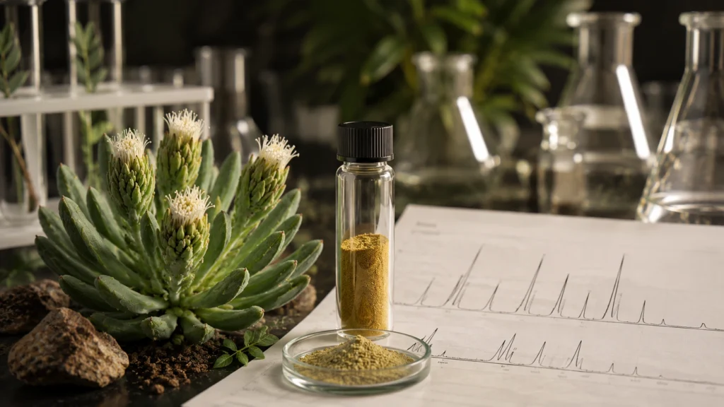 Sceletium tortuosum kanna extract quality control with HPLC testing and Certificate of Analysis concept